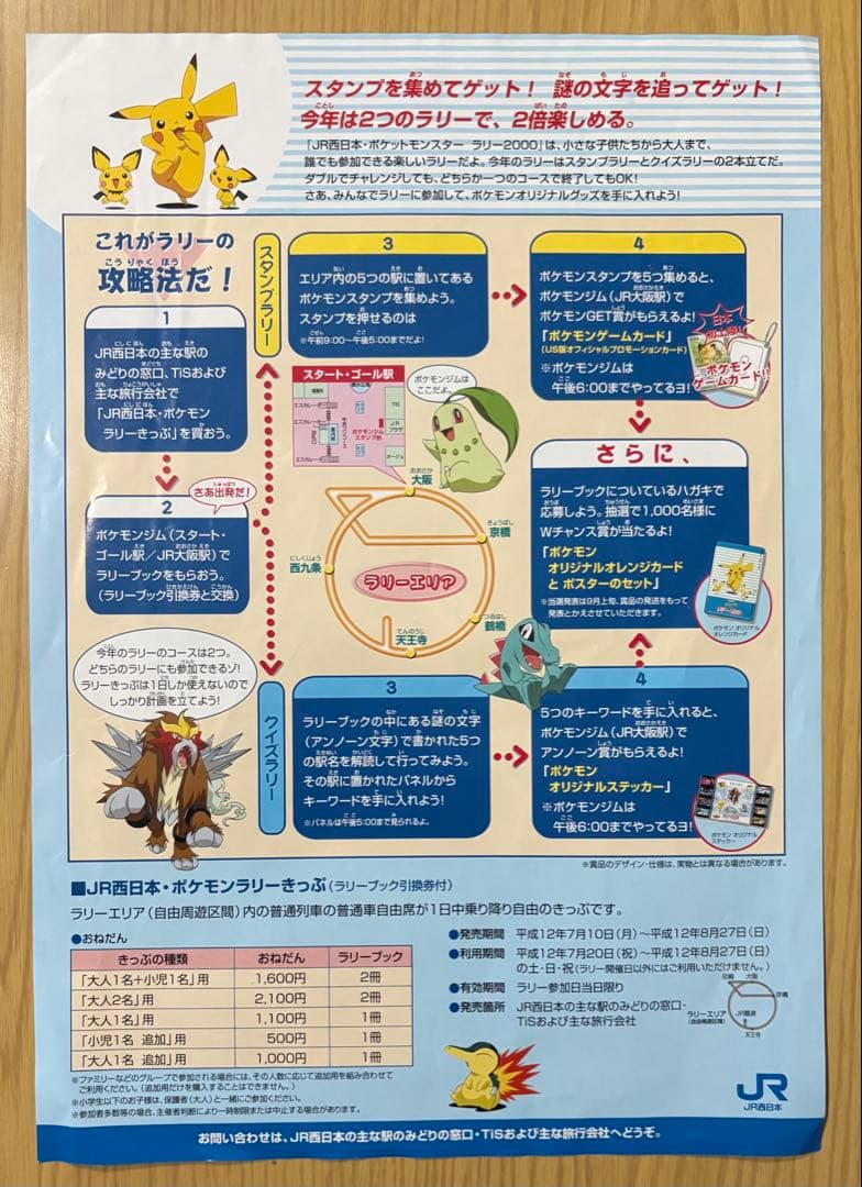 【超貴重】JR西日本「ポケットモンスター ラリー 2000」フルセットです。