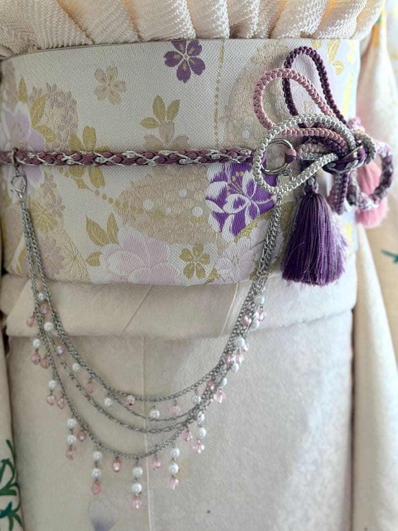 花柄振袖 クリーム色とピンク フルセット