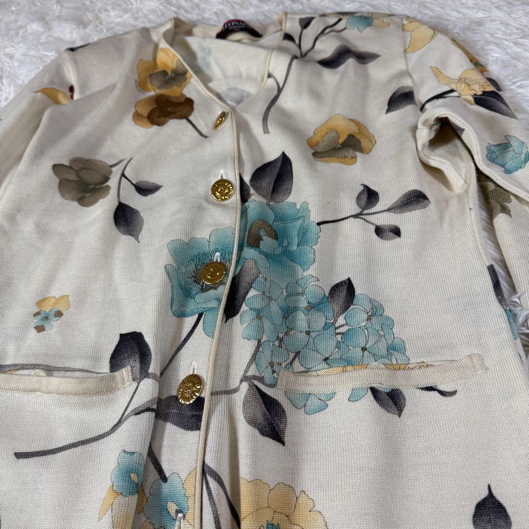 LEONARD FASHION ニットカーディガン 金ボタン ウール シルク混
