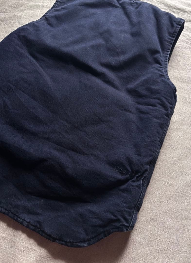 【USA製】Carhartt ダックベスト ネイビー ボロ 腰ゴム tall