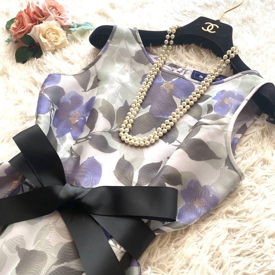 美品✨エムズグレイシー　ワンピース　花柄　シフォン　リボンベルト　38 M