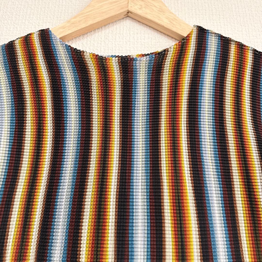 【美品】me ISSEY MIYAKE ストライプ プリーツ カットソー