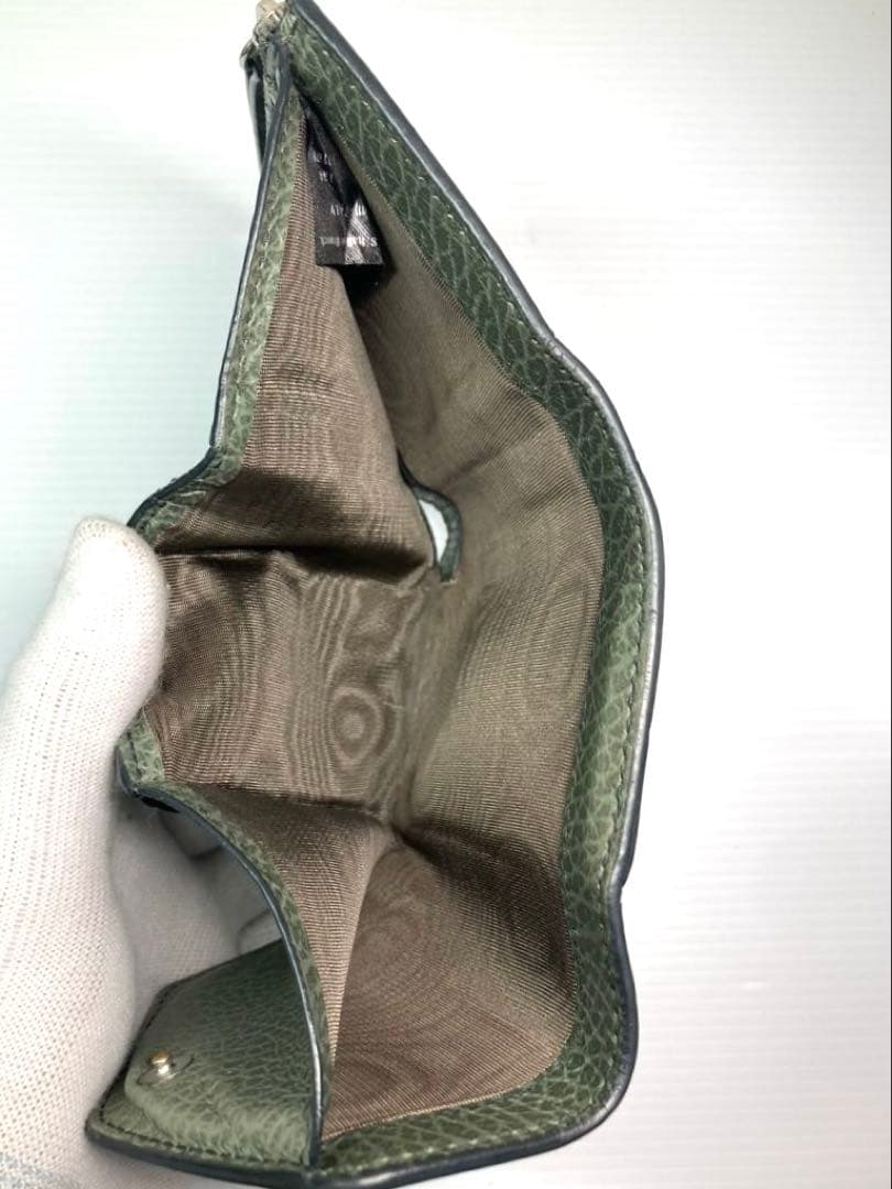 メゾン　マルジェラ　4ステッチ　レザー　三つ折り財布　グリーン系