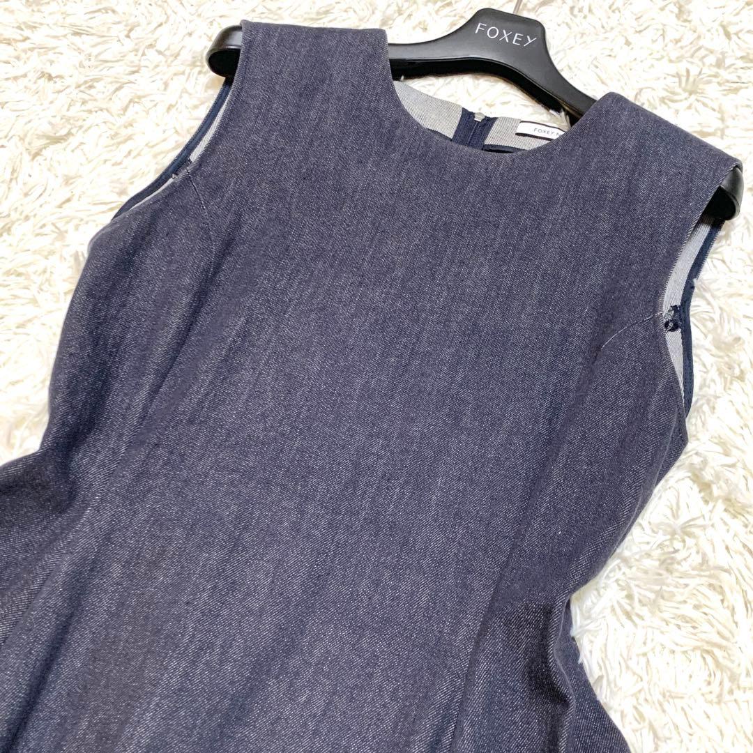 美品✨希少サイズ フォクシー FOXEY 梯子レース フレア デニム ワンピース