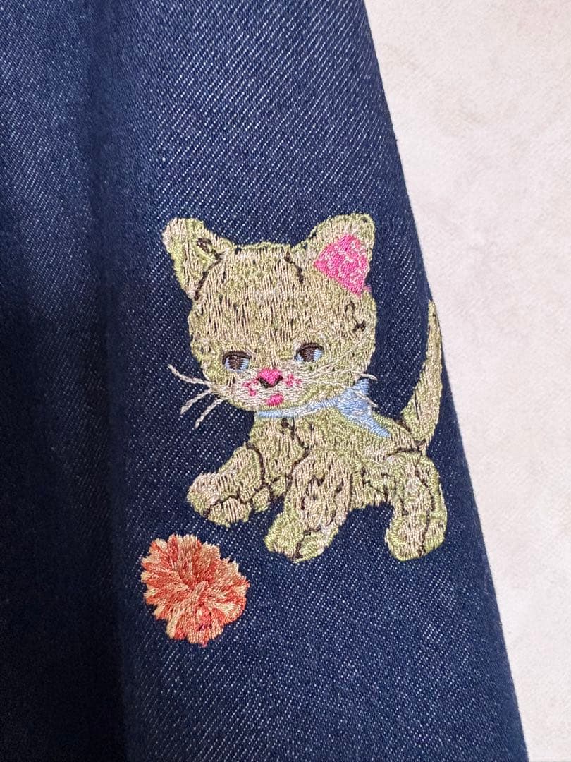 ⭐️yukiemon トランポリン刺繍　デニムロングスカート美品