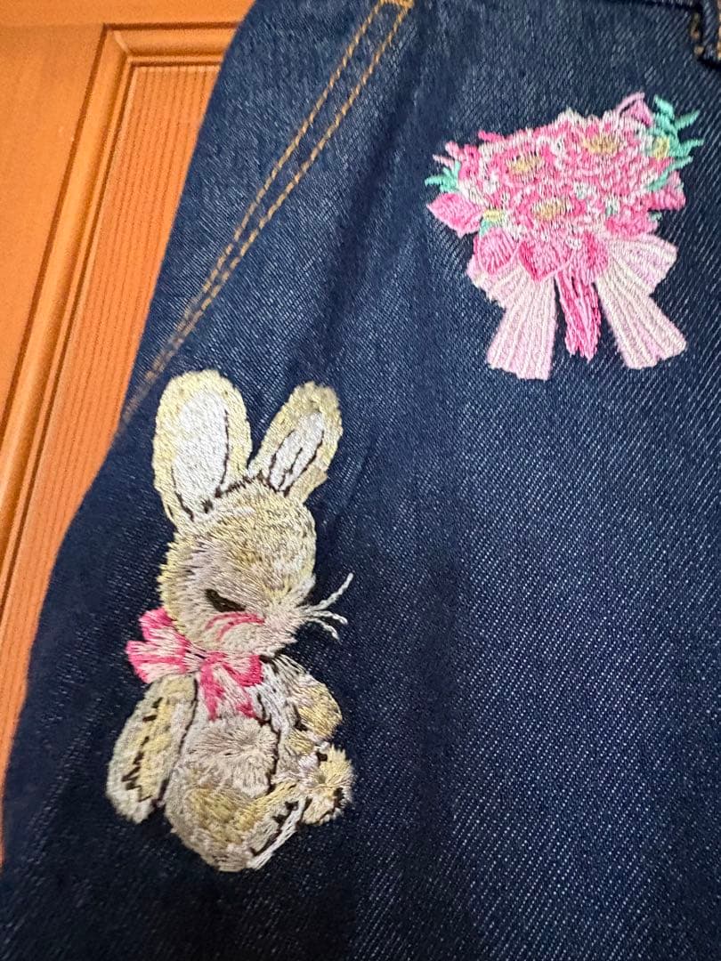 ⭐️yukiemon トランポリン刺繍　デニムロングスカート美品