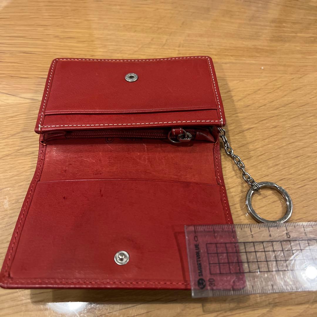 Coach レザー製赤い二つ折り財布 キーチェーン付き