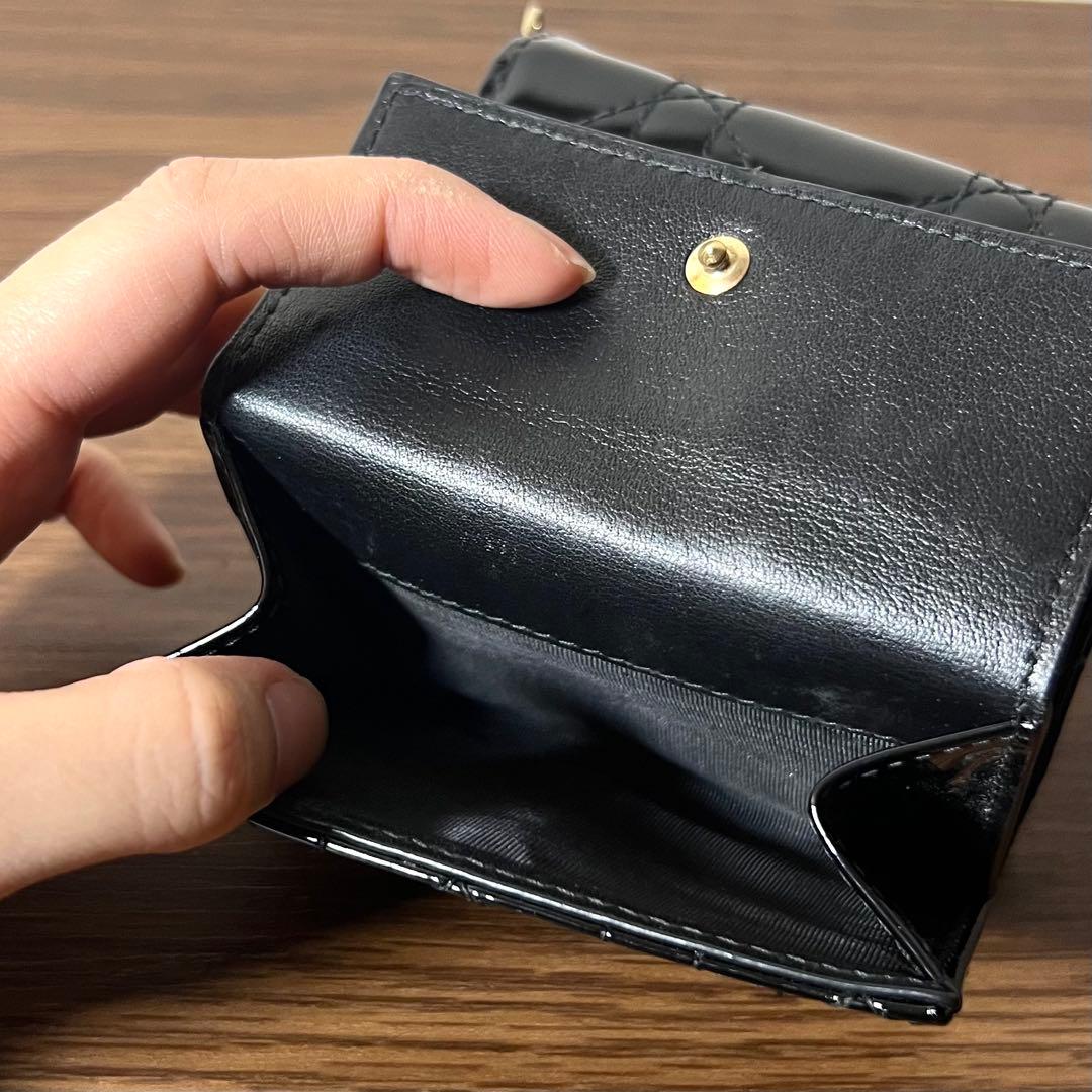 クリスチャンディオール 三つ折り財布 レディディオール カナージュ エナメル
