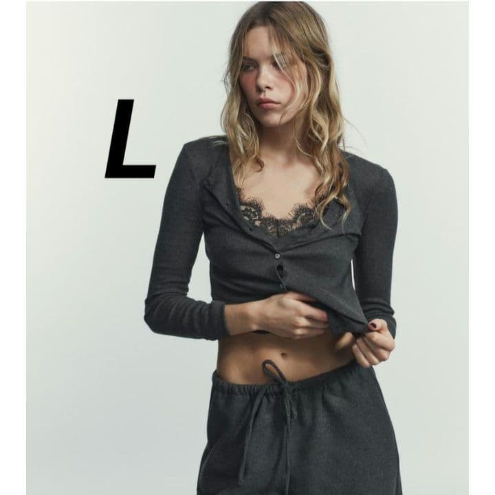 ZARA コンビネーションレーストップジャケット L カーボン 完売品