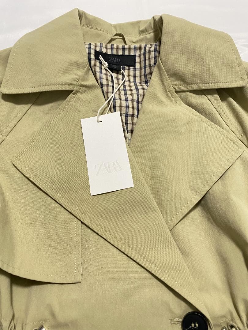 新品 ZARA 調節可能なウエスト ショートトレンチコート 色 XS