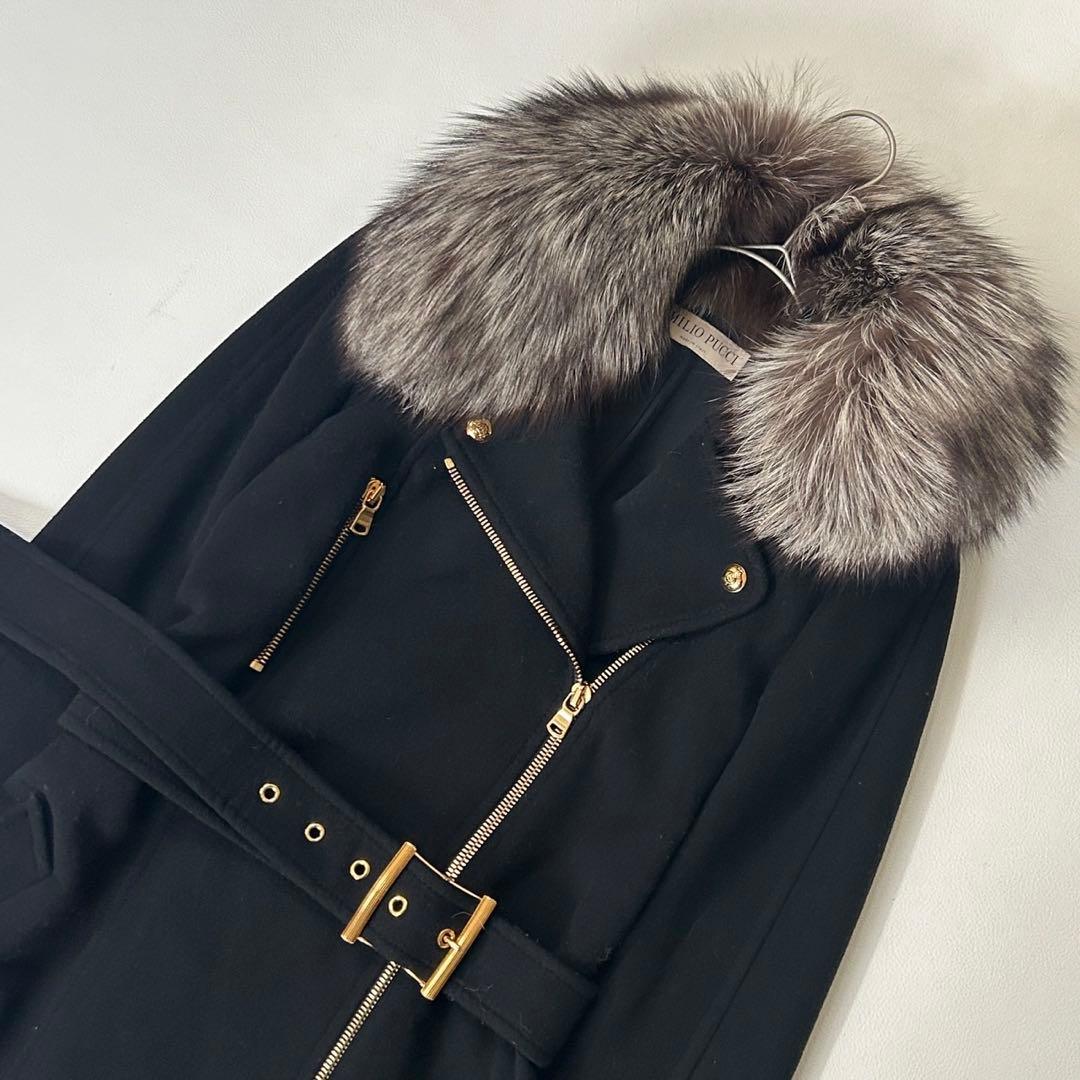 美品✨エミリオプッチ ウール リアルファーコート ベルト ブラック