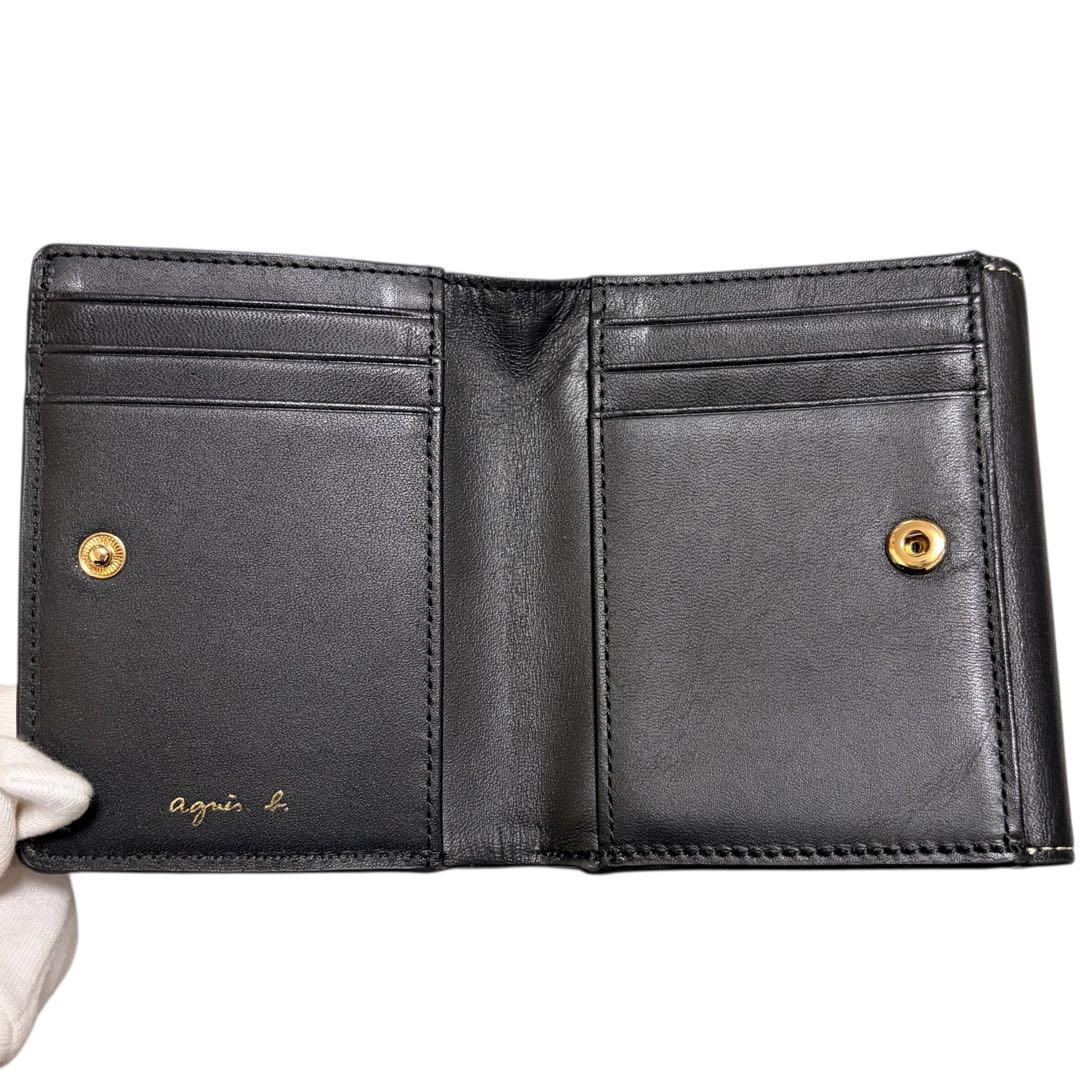 agnis b. アニエスベー レザー二つ折り財布 折り財布 ブラック
