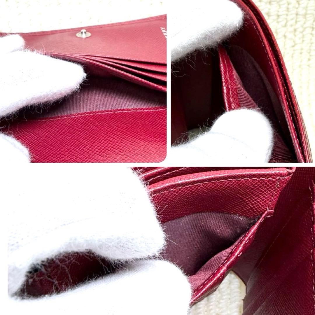 美品 BURBERRY バーバリー チェック 二つ折り財布 レザー 赤 レッド