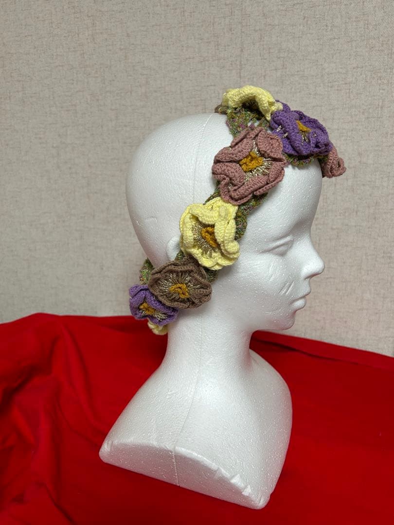 CA4LA カシラ　ラメ糸　ヘッドドレス　ヘアバンド　花冠　パンジー花