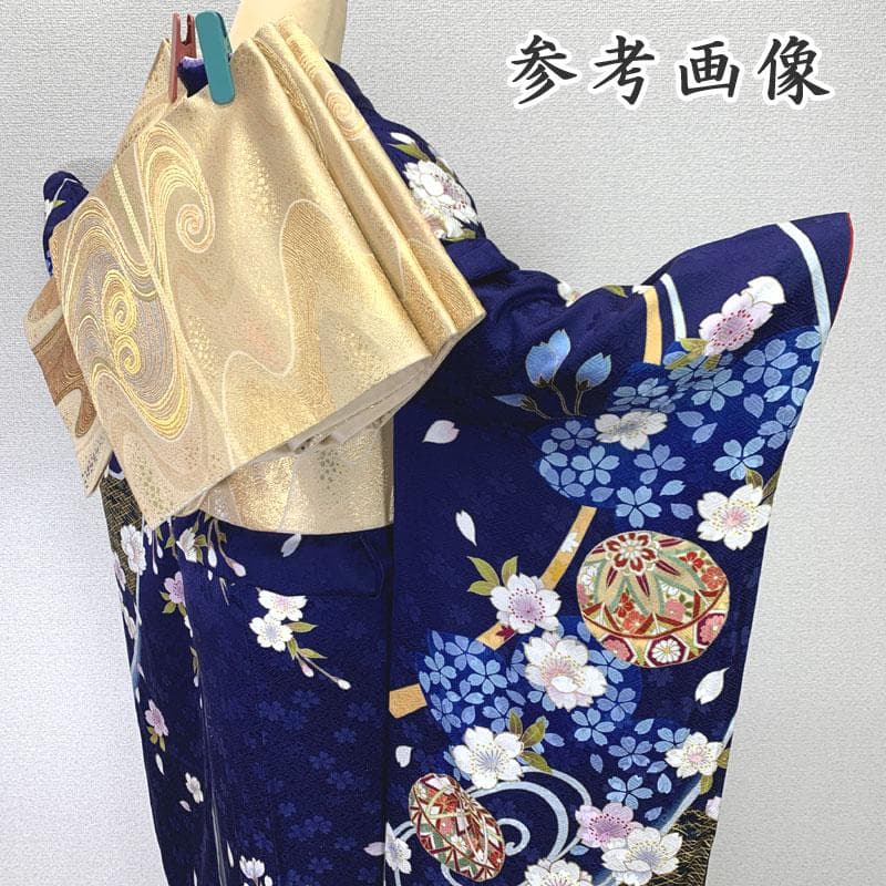 603z21〇高身長な方にも 振袖 紺色 ネイビー 金駒刺繍〇成人式 結婚式
