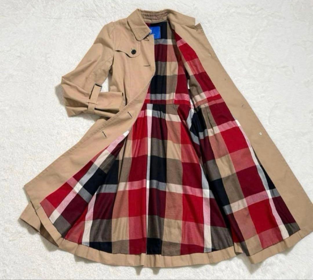美品　ブルーレーベルクレストブリッジ　トレンチコート　ノバチェック　キャメル