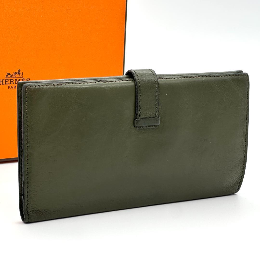 【美品】HERMES エルメス　べアンクラシック　カーキ　□E刻印　長財布