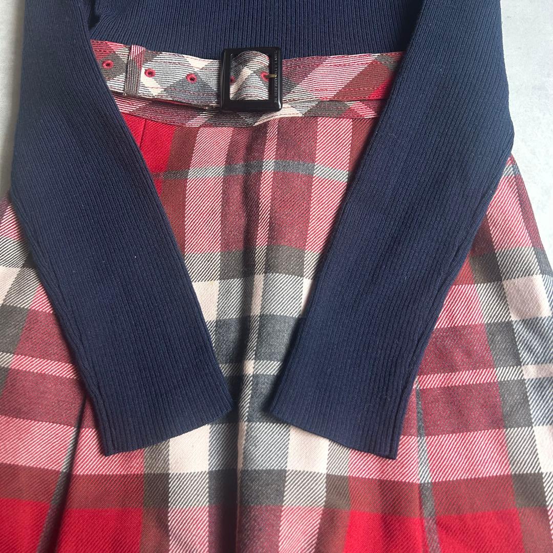 美品✨バーバリーブルーレーベル ワンピース 異素材 ニット ノバチェック ベルト