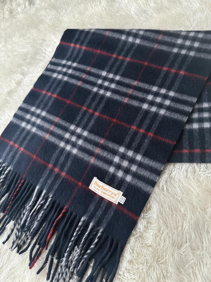 【極美品】バーバリー ノバチェック　マフラー　カシミア　ネイビー
