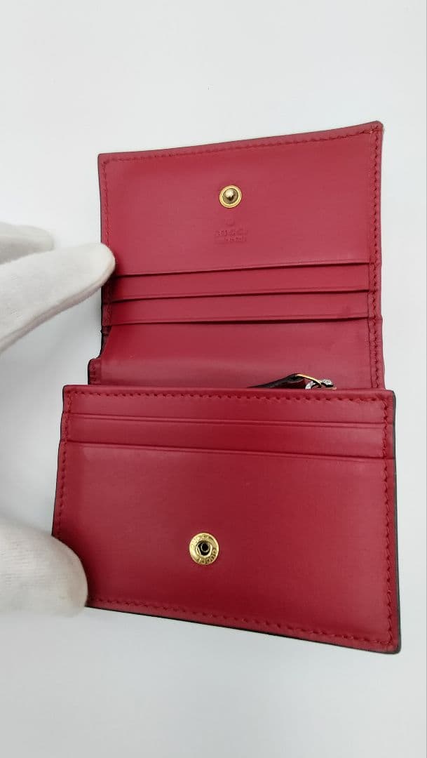 （美品）GUCCI 二つ折り財布GGスプリームベージュハイビスカスレッド箱袋付き