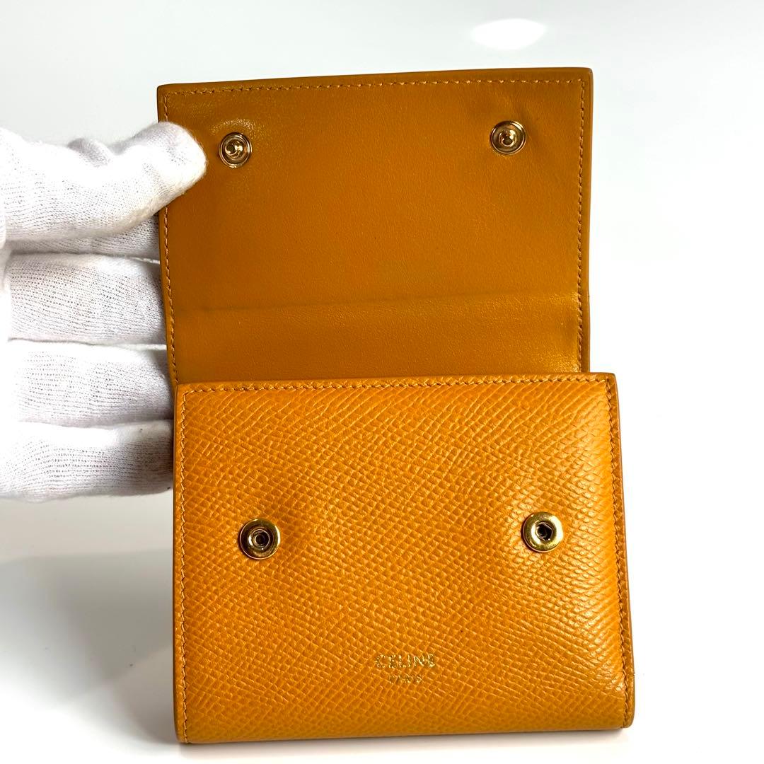 美品 セリーヌ スモール トリフォールド ウォレット 三つ折り財布 イエロー