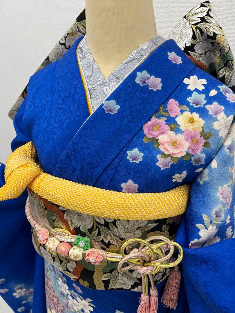 振り袖　フルセット　長襦袢付　ブルー　成人式　金彩加工　刺繍入り　864