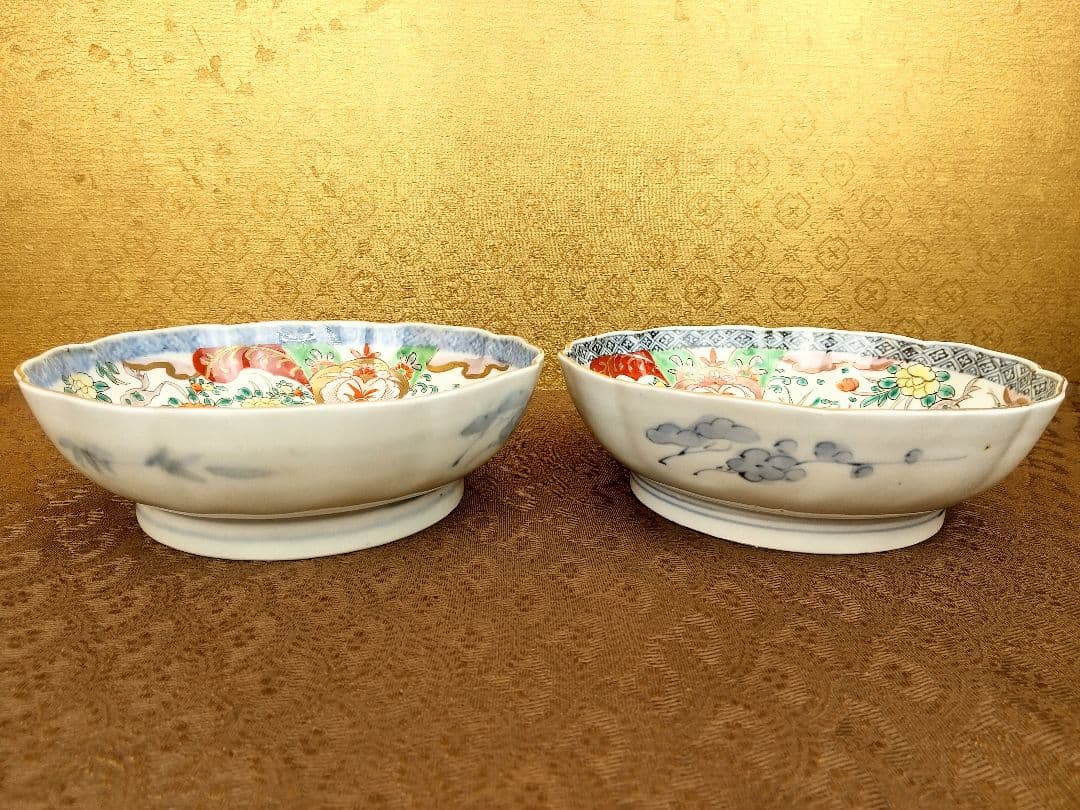 【お値下げしました！】古伊万里　なます皿　錦　麒麟、獅子の図　2枚セット