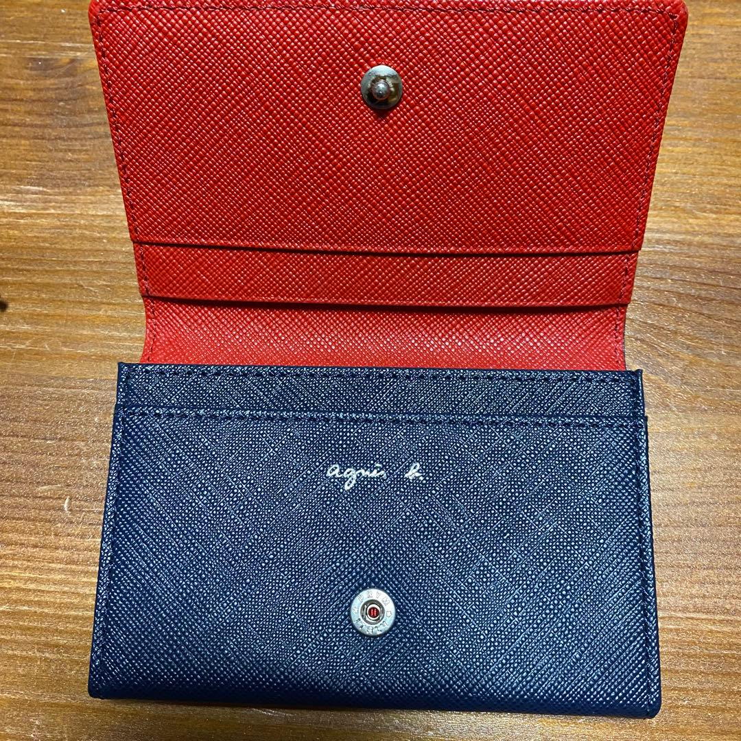 agnès b. カードケース 名刺入れ ネイビー ×レッド