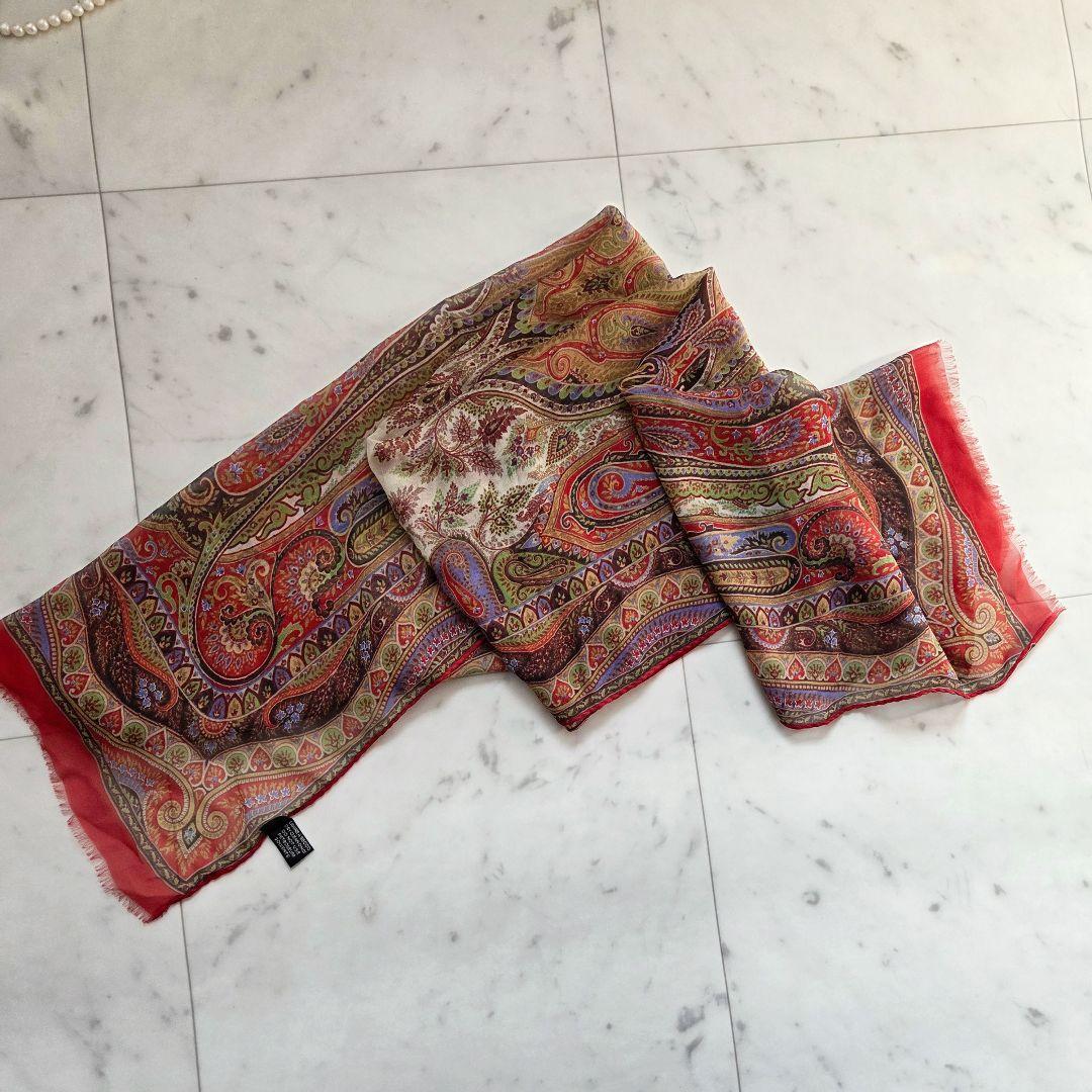 ETRO　エトロ　ペイズリー　シルク　ストール　スカーフ　ロゴ　マルチカラー