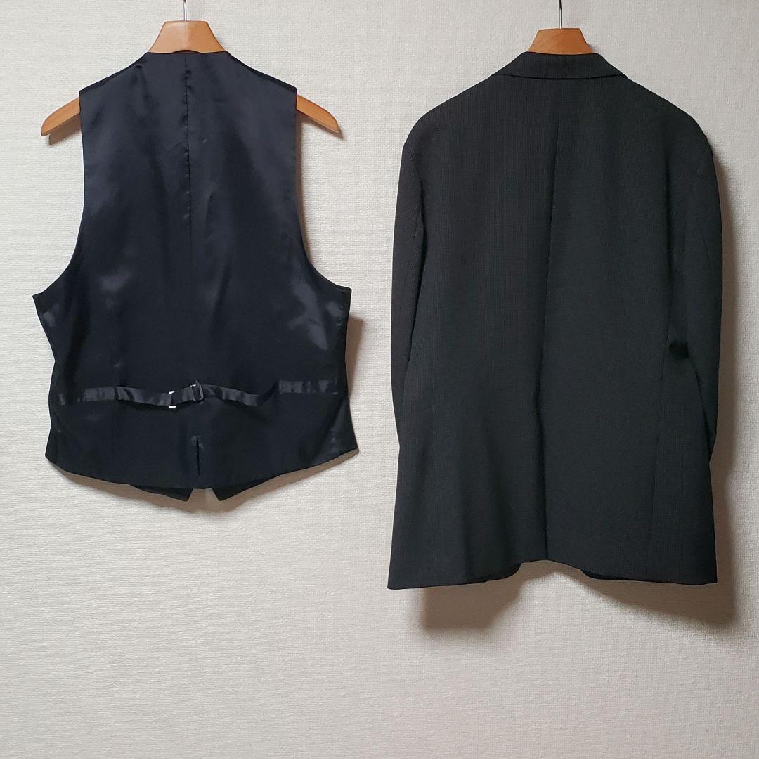 スーツセレクト　メンズ　ジャケット　ジレ　2点セット　グレー　チェック　4S
