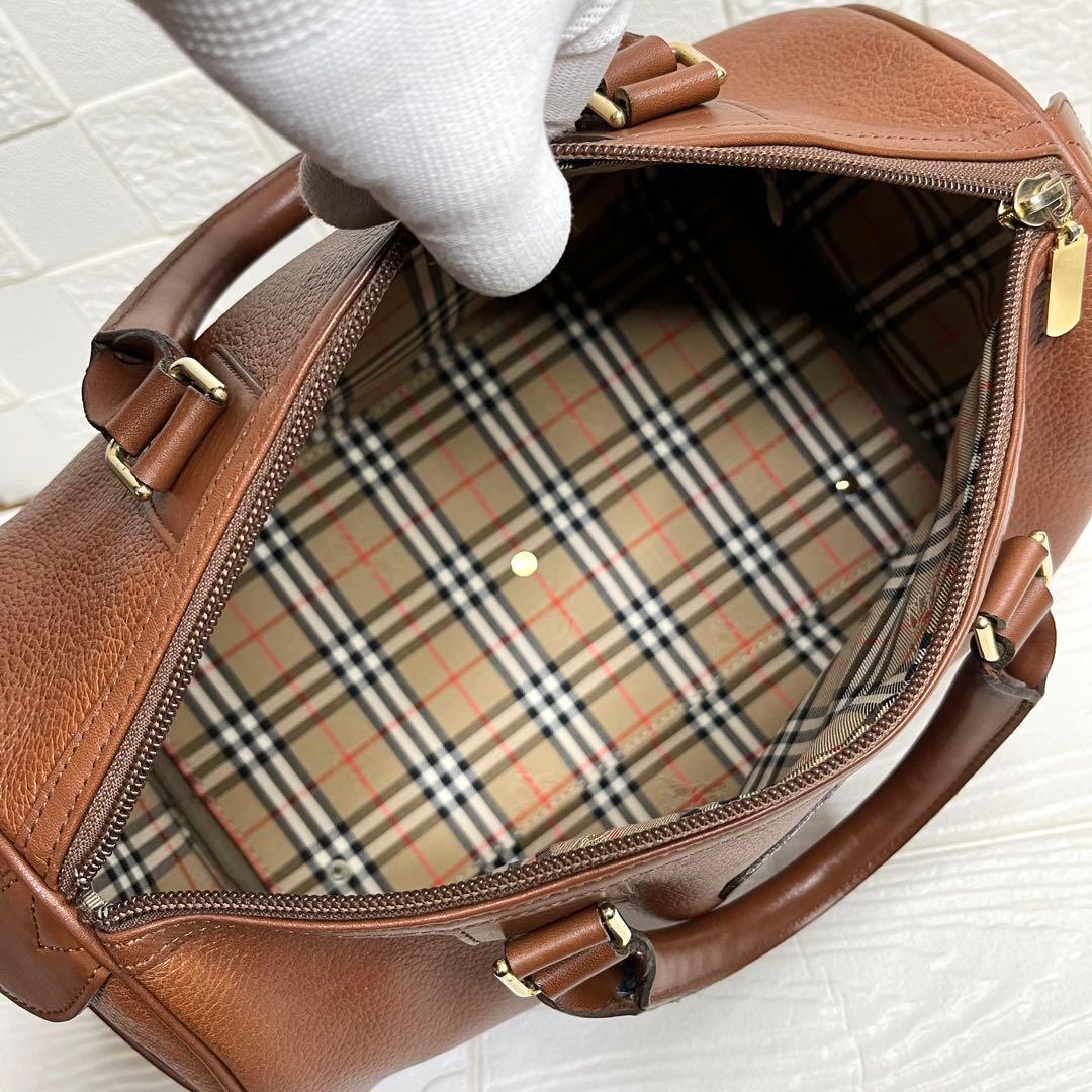✨極美品✨☘️バーバリー☘️✨ボストンバッグ✨ミニ✨ノバチェック✨シボ革✨
