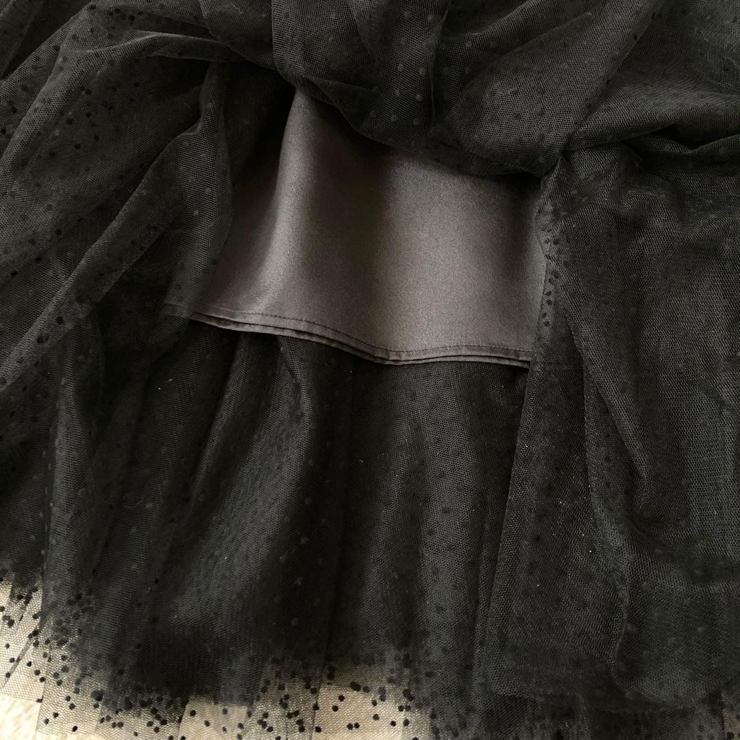 美品☆JENNEジェンヌ　ドットチュールスカート　ブラック　リボン　フリーサイズ