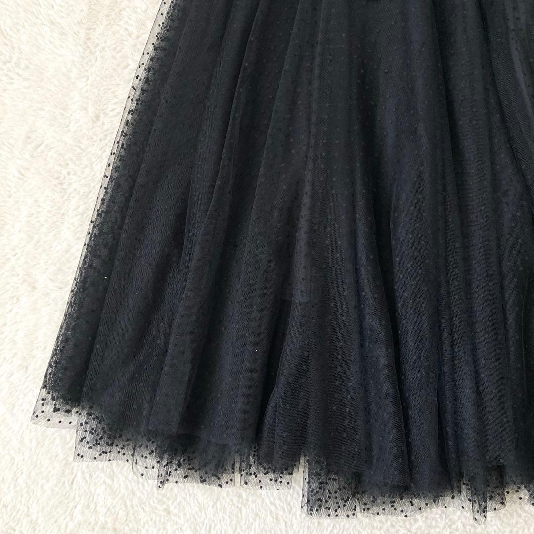 美品☆JENNEジェンヌ　ドットチュールスカート　ブラック　リボン　フリーサイズ