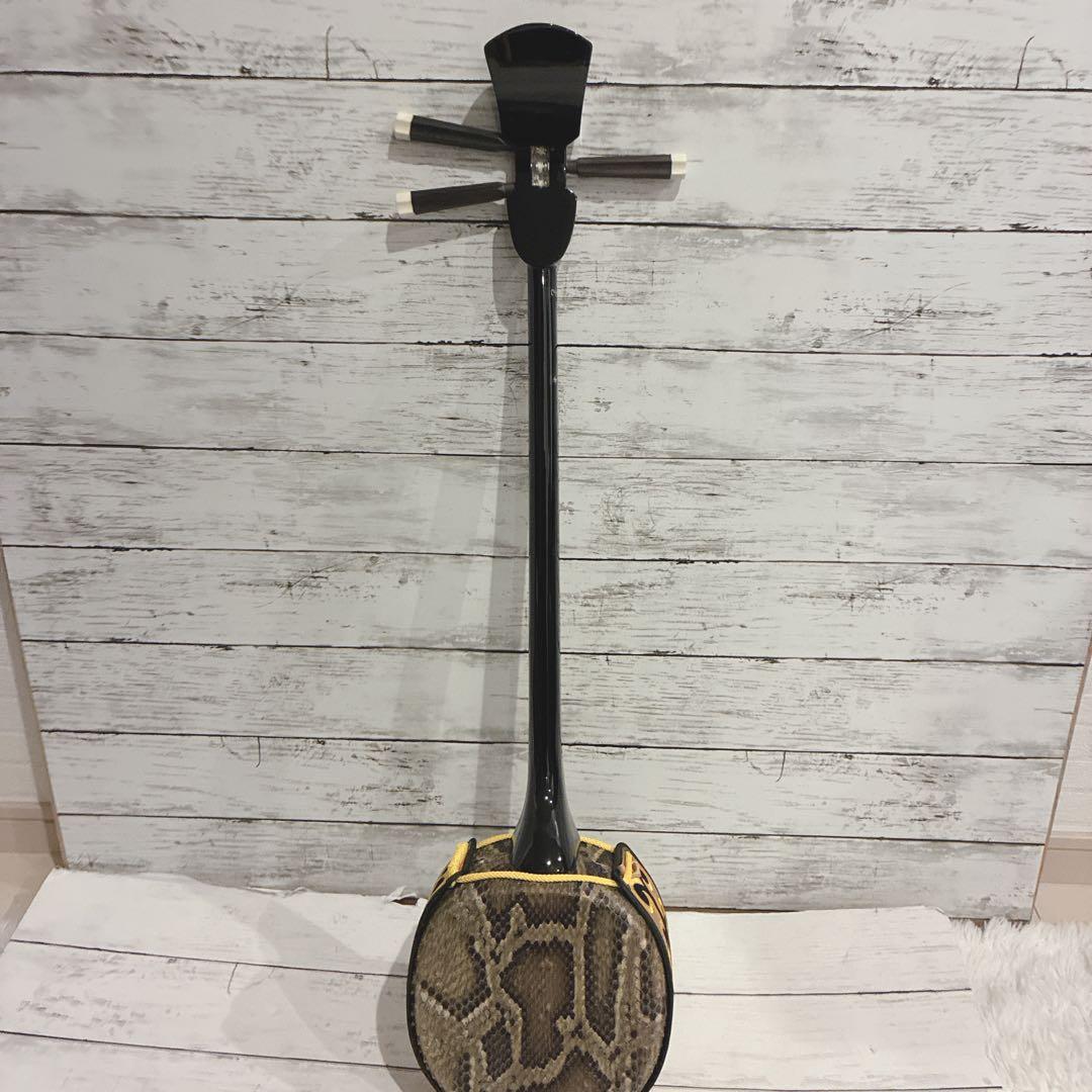沖縄三線 本皮 蛇皮 ソフトケース付き 爪 小物あり