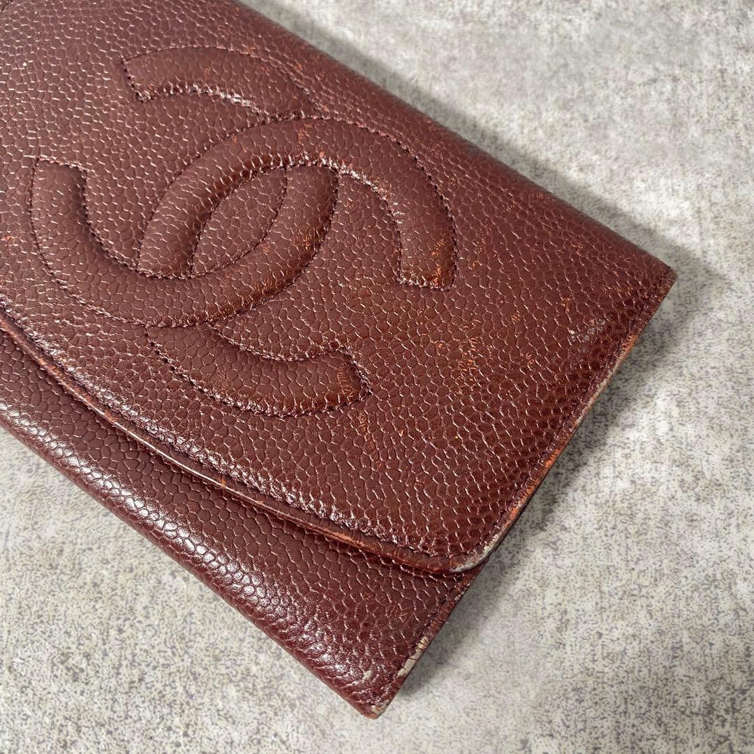 CHANEL 折り財布 キャビアスキン ココマーク ダブルホック コンパクト