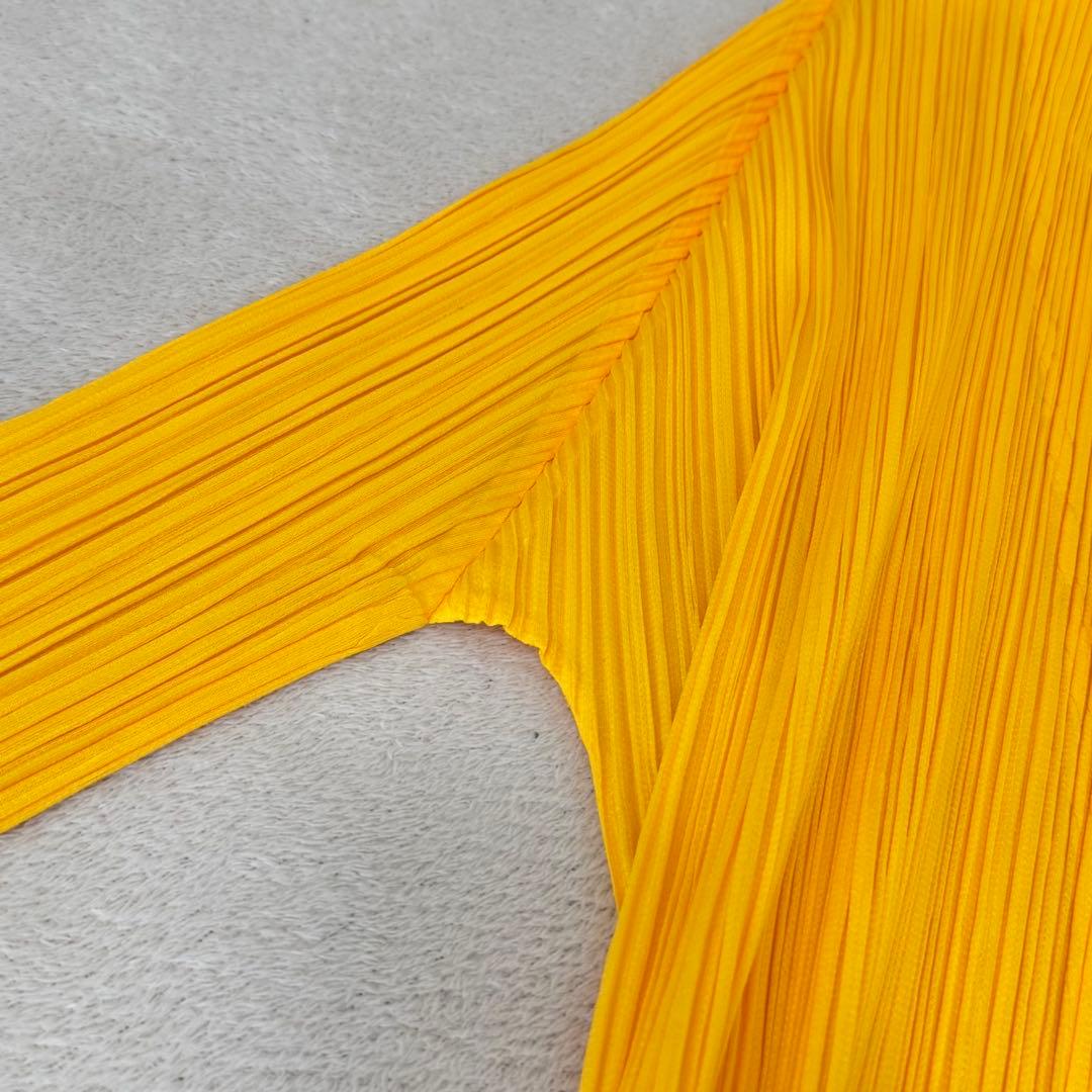 極美品✨PLEATS PLEASE プリーツ　ノーカラー　イエロー　長袖