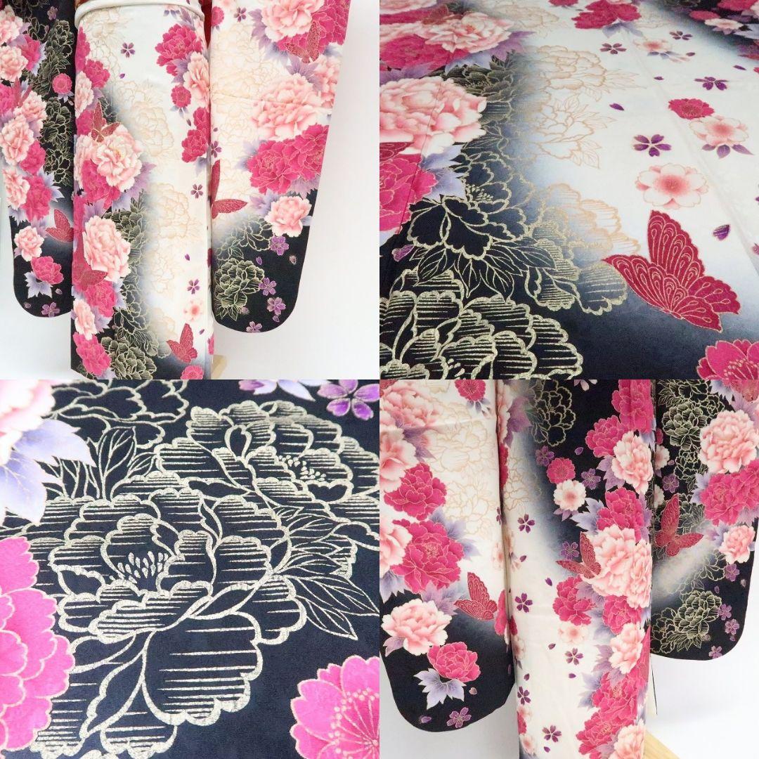 ぽよん☆☆☆✾ｍ2048＊美品 正絹 金駒刺繡 蝶 トール 振袖3点セット