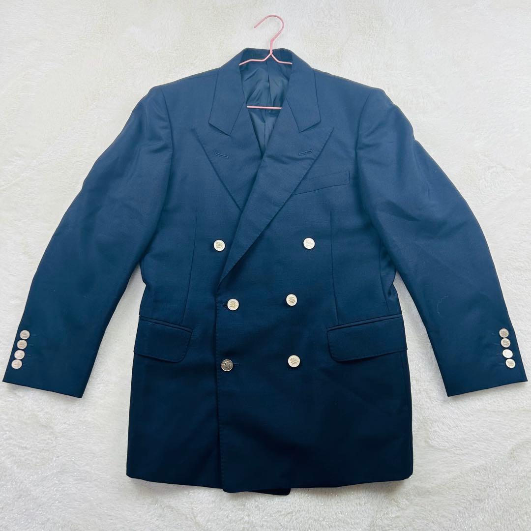 【美品】BURBERRY 紺ブレ 金ボタン　ダブルブレザージャケット※ネーム入り