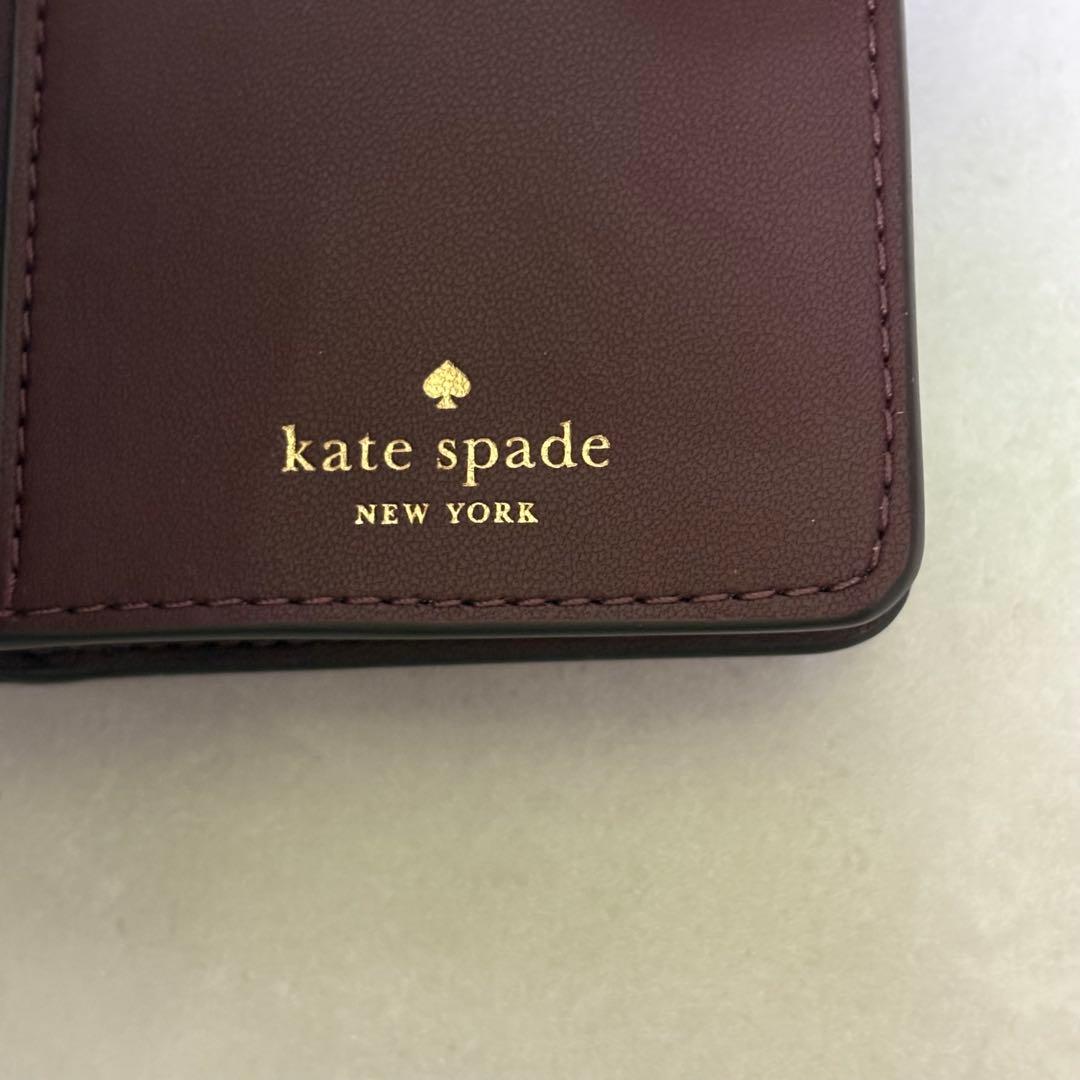 極美品　kate spade スペード フラワー　二つ折り財布　花柄　レザー　赤
