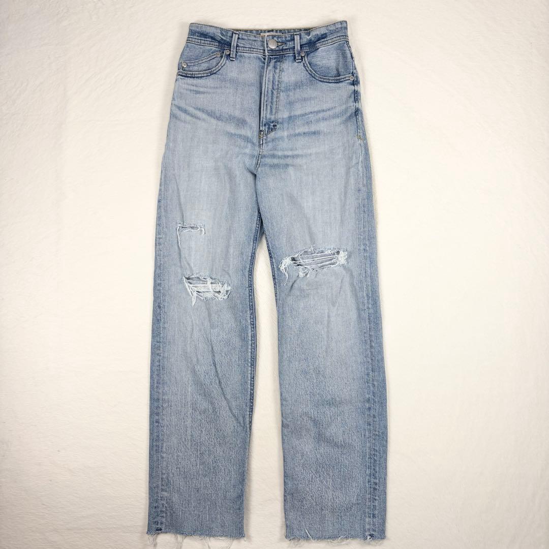 b1647✨美品【YANUK】ストレートデニム　ボーイズ　LEA　ダメージ　25