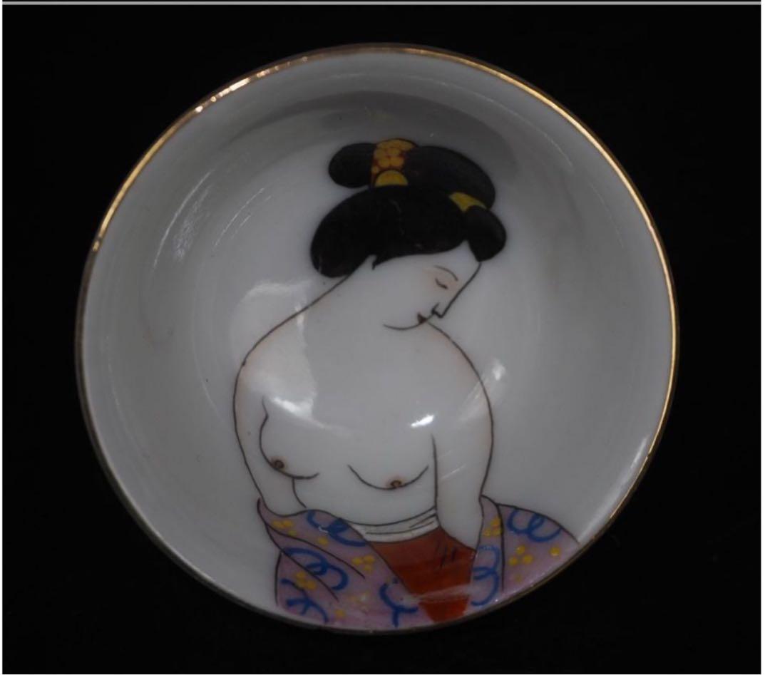 送料無料　九谷焼　美人画ぐい呑み　盃3客　検/楽山紫砂九谷備前萩焼常滑伊万里入江