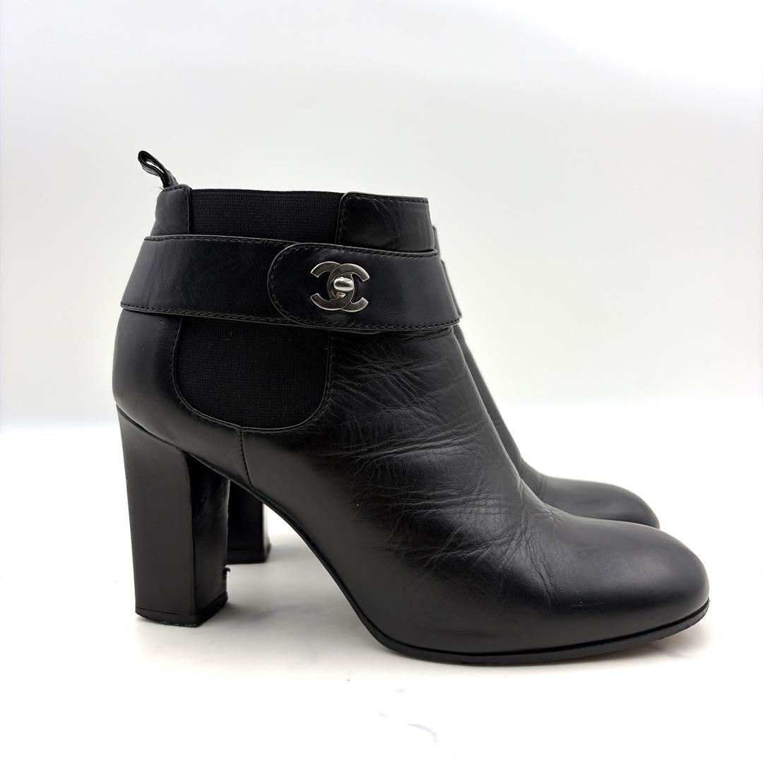 CHANEL シャネル ターンロック ショートブーツ 黒 24.5 ココマーク