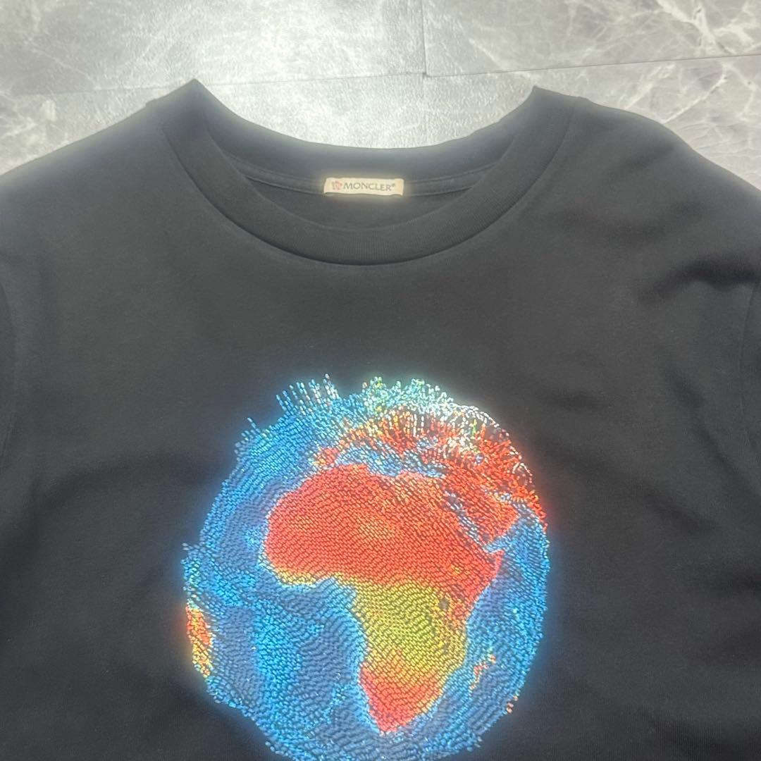 美品　モンクレール　Tシャツ　半袖　マグリア　地球儀　刺繍　黒　M　メンズ