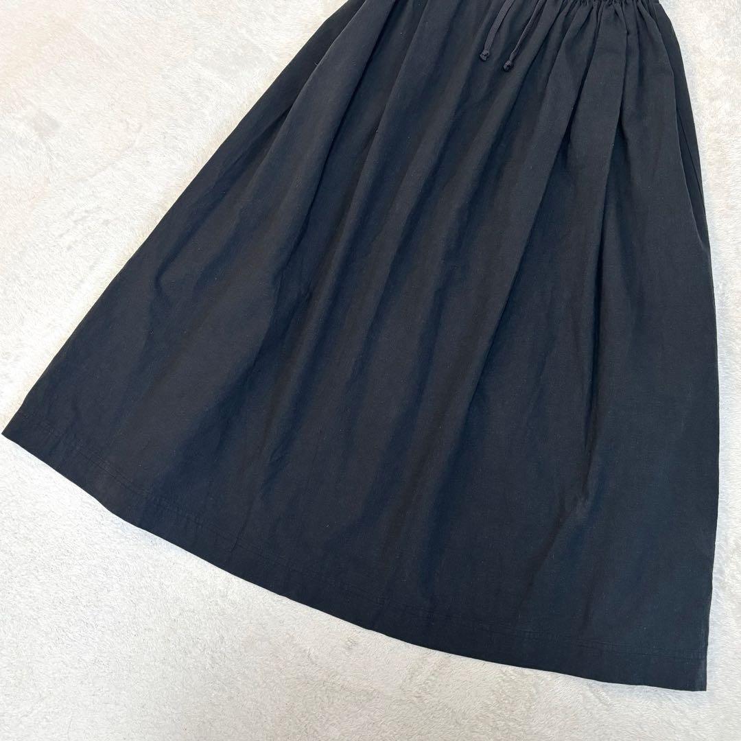 【美品】中川政七商店 ヘンプ麻と綿 ギャザースカート ロング チャコールグレー