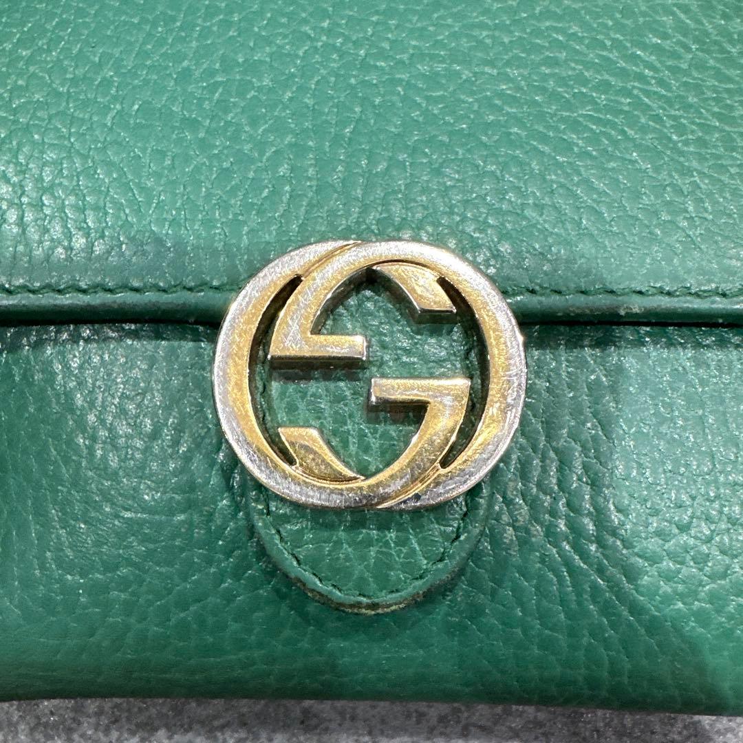GUCCI グッチ GG インターロッキング 二つ折り財布 グリーン