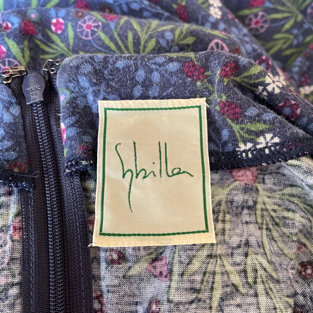 シビラ SYBILLA 小花柄七分袖ワンピース ロング M イトキン　日本製
