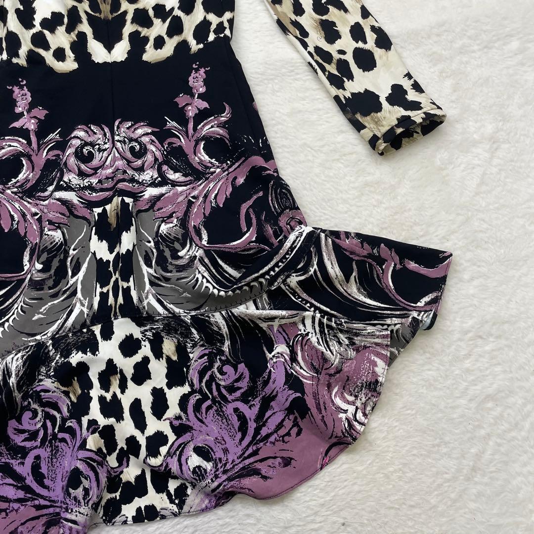 美品　roberto cavalli 総柄　ヒョウ柄 長袖ワンピース　イタリア製