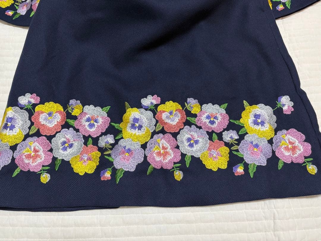 美品　Chesty 花柄刺繍ワンピース　ネイビー　パンジー　サイズ1