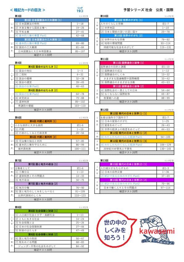 カット済☆決定版【中学受験】予習シリーズ社会 [公民] 暗記カード 早稲アカa