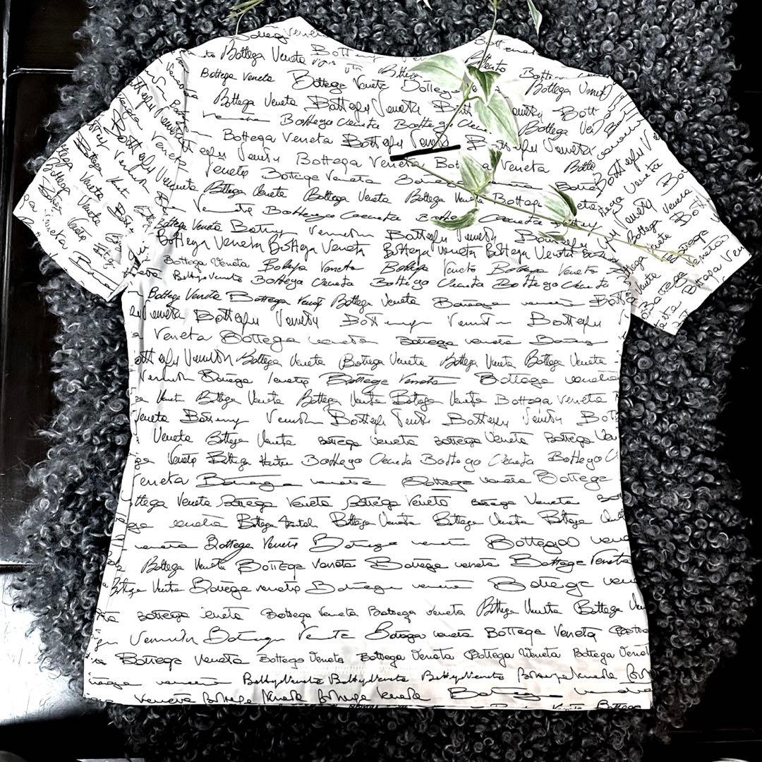 ボッテガべネタ　Tシャツ・カットソー 白 手書き風ロゴ総柄　M